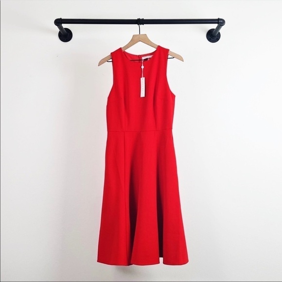 NWT Trina Turk Bacall Crepe Sleeveless Midi Fit & Flare Dress in Red - Picture 5 of 8
